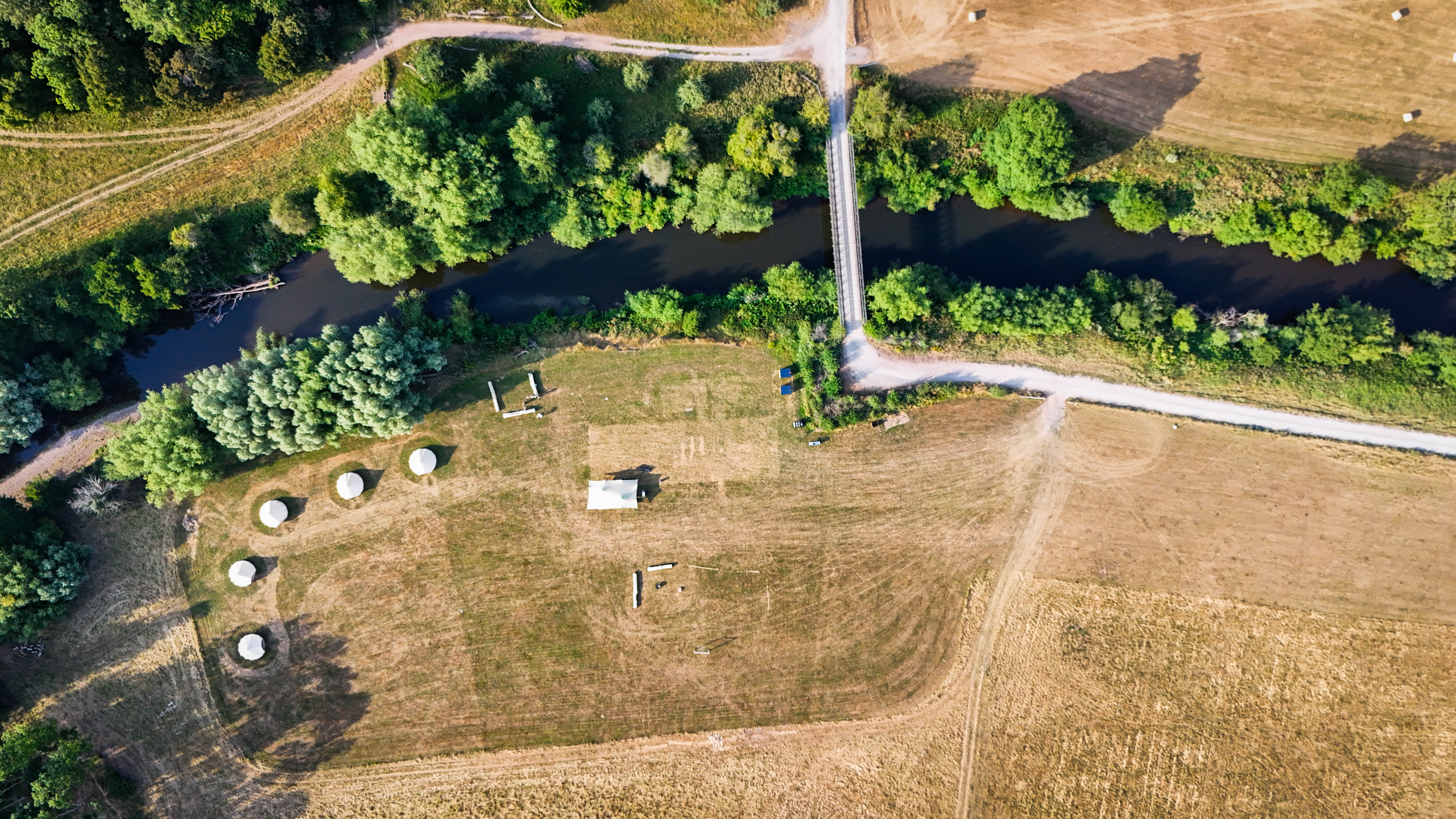 Aerial view of Hopnest Bell Tent Retreat, Worcestershire
